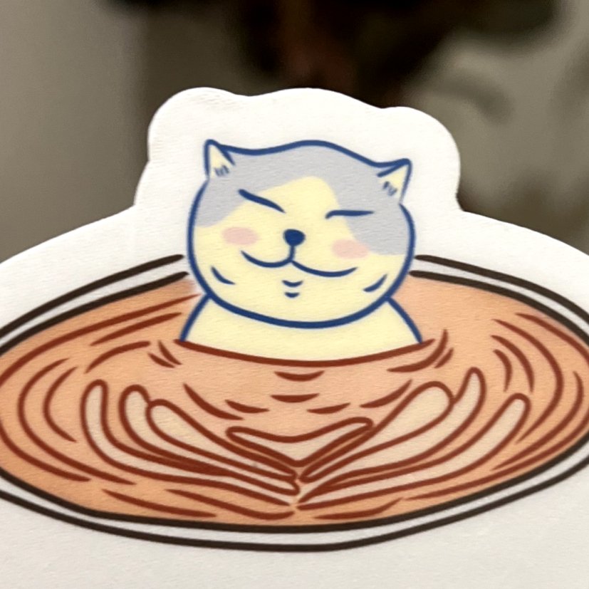 Catpuccino | Reusable Sticker, Cat Stickers, Kawaii Sticker, waterbottle Sticker, Laptop Sticker, Tear-proof sticker, Cat in a Cappuccino - Christy Chan | Artist
